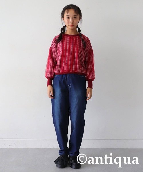 antiqua（アンティカ）の「ギンガムチェックシアートップス（Tシャツ/カットソー・キッズ・ブラック/レッド・150/160）」の17枚目の写真
