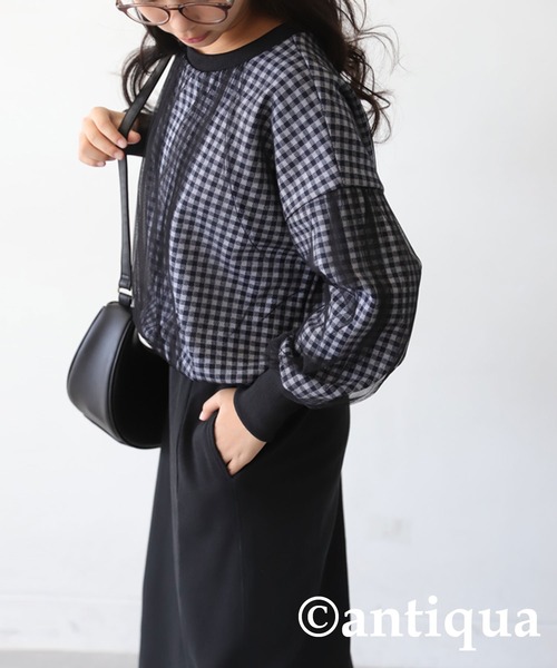 antiqua（アンティカ）の「ギンガムチェックシアートップス（Tシャツ/カットソー・キッズ・ブラック/レッド・150/160）」の8枚目の写真