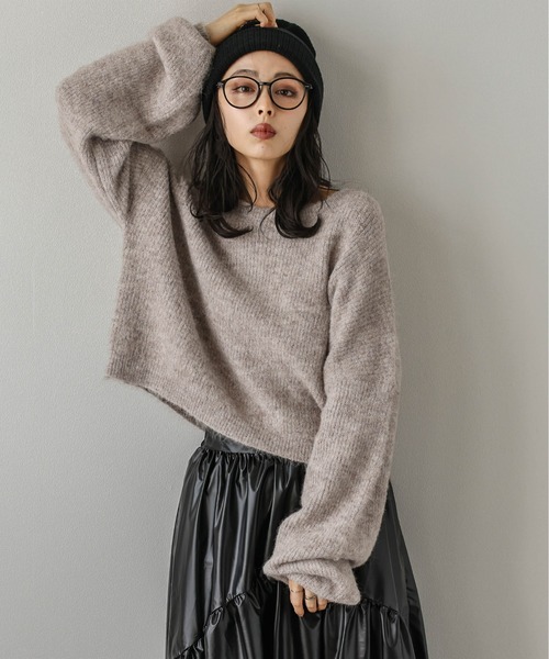 La-gemme（ラジェム）の「メランジニットトップス（ニット/セーター・レディース・グレー/ブラック/ベージュ/ブラウン/ピンク/レッド・フリー）」の4枚目の写真