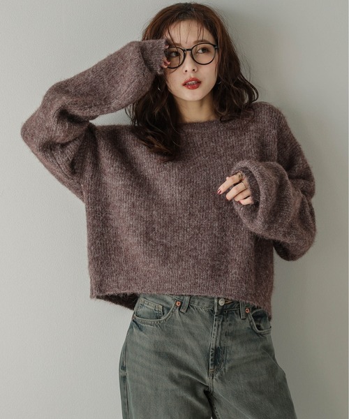 La-gemme（ラジェム）の「メランジニットトップス（ニット/セーター・レディース・グレー/ブラック/ベージュ/ブラウン/ピンク/レッド・フリー）」の3枚目の写真