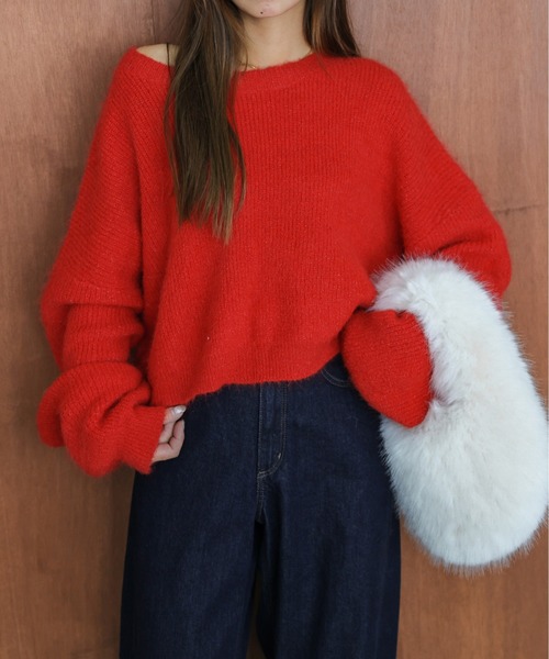 La-gemme（ラジェム）の「メランジニットトップス（ニット/セーター・レディース・グレー/ブラック/ベージュ/ブラウン/ピンク/レッド・フリー）」の6枚目の写真