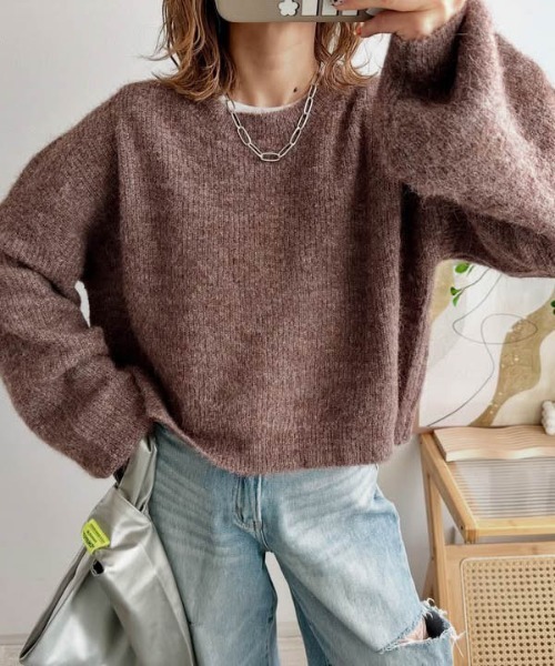 La-gemme（ラジェム）の「メランジニットトップス（ニット/セーター・レディース・グレー/ブラック/ベージュ/ブラウン/ピンク/レッド・フリー）」の11枚目の写真