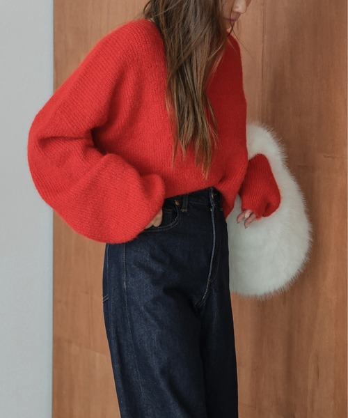 La-gemme（ラジェム）の「メランジニットトップス（ニット/セーター・レディース・グレー/ブラック/ベージュ/ブラウン/ピンク/レッド・フリー）」の8枚目の写真