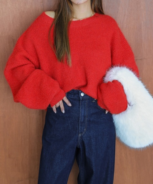 La-gemme（ラジェム）の「メランジニットトップス（ニット/セーター・レディース・グレー/ブラック/ベージュ/ブラウン/ピンク/レッド・フリー）」の9枚目の写真