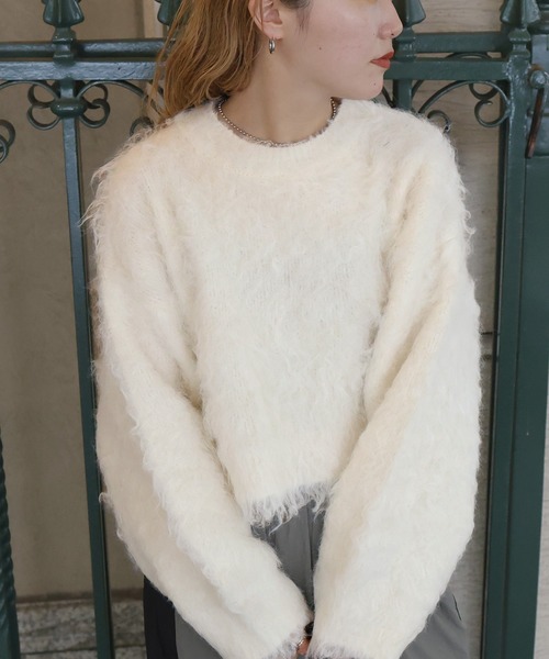 モヘアタッチシャギーショート丈ニットプルオーバー（ニット/セーター）｜Mili affinity（ミリアフィニティー）