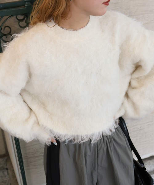 モヘアタッチシャギーショート丈ニットプルオーバー（ニット