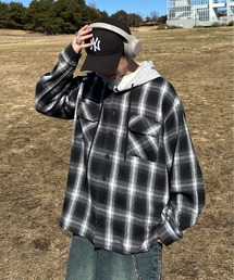 ADAMASTE | check shirt hoodie - チェックシャツフーディ(シャツ/ブラウス)