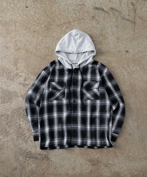 ADAMASTE（アダマスト）の「check shirt hoodie - チェックシャツフーディ（シャツ/ブラウス・メンズ・レッド/ブラック・MEDIUM/LARGE）」の9枚目の写真