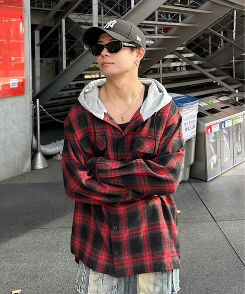 ADAMASTE（アダマスト）の「check shirt hoodie - チェックシャツフーディ（シャツ/ブラウス・メンズ・レッド/ブラック・MEDIUM/LARGE）」の11枚目の写真