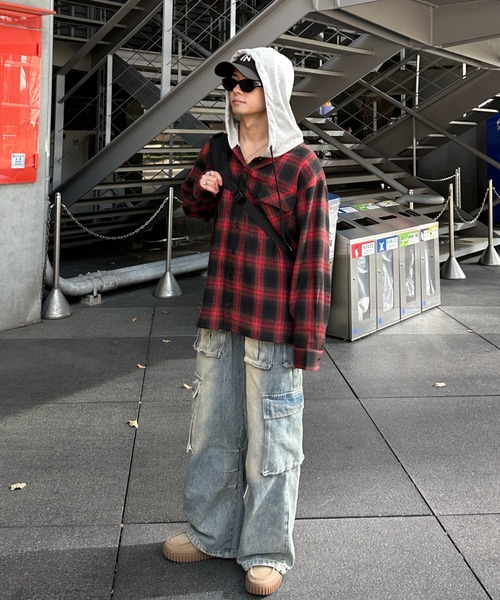 ADAMASTE（アダマスト）の「check shirt hoodie - チェックシャツフーディ（シャツ/ブラウス・メンズ・レッド/ブラック・MEDIUM/LARGE）」の16枚目の写真