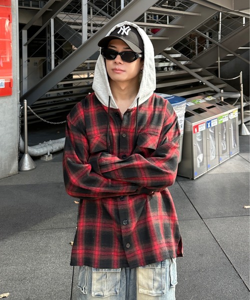 ADAMASTE（アダマスト）の「check shirt hoodie - チェックシャツフーディ（シャツ/ブラウス・メンズ・レッド/ブラック・MEDIUM/LARGE）」の12枚目の写真