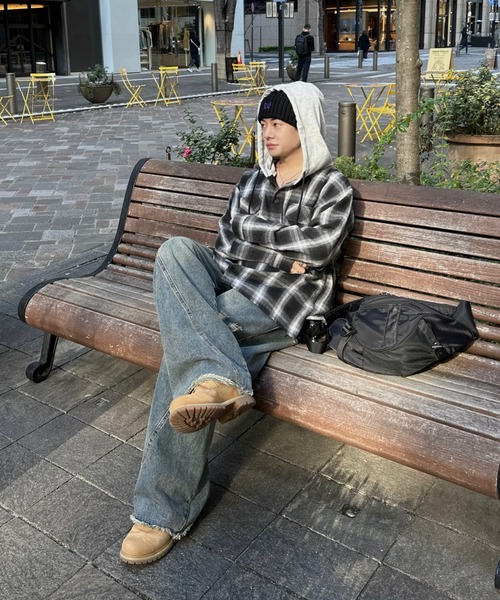 ADAMASTE（アダマスト）の「check shirt hoodie - チェックシャツフーディ（シャツ/ブラウス・メンズ・レッド/ブラック・MEDIUM/LARGE）」の7枚目の写真