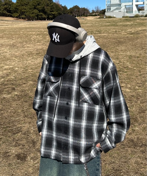 ADAMASTE（アダマスト）の「check shirt hoodie - チェックシャツフーディ（シャツ/ブラウス・メンズ・レッド/ブラック・MEDIUM/LARGE）」の4枚目の写真