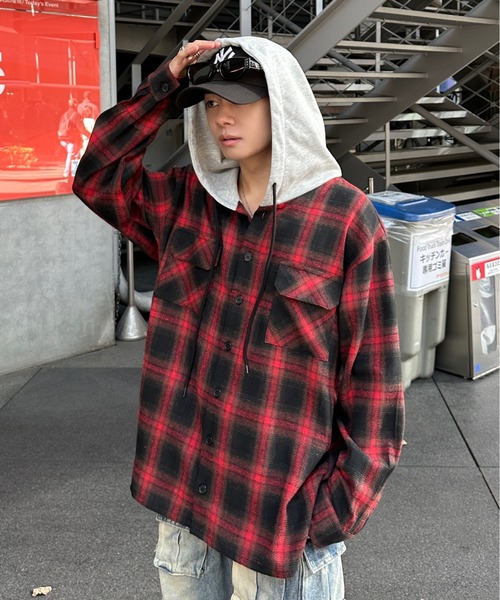 ADAMASTE（アダマスト）の「check shirt hoodie - チェックシャツフーディ（シャツ/ブラウス・メンズ・レッド/ブラック・MEDIUM/LARGE）」の15枚目の写真