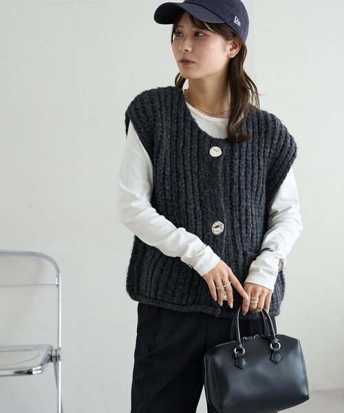 セール】【新色追加!/WEB限定】ポケット付ビッグボタンベスト（ベスト