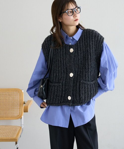 セール】【新色追加!/WEB限定】ポケット付ビッグボタンベスト（ベスト