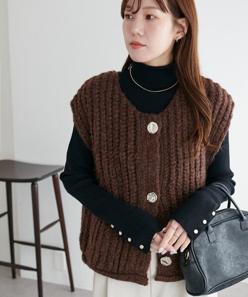 セール】【新色追加!/WEB限定】ポケット付ビッグボタンベスト（ベスト