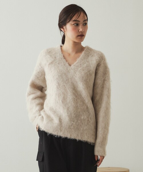 セール】アルパカ混Vネックニット【洗える】（ニット/セーター
