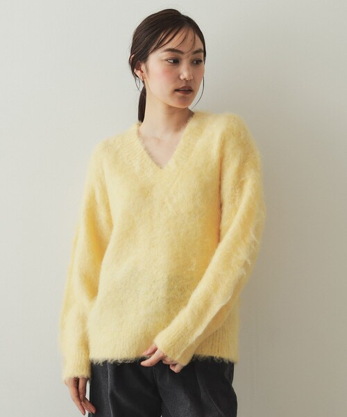 セール】アルパカ混Vネックニット【洗える】（ニット/セーター