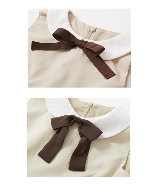 ベージュ 襟付き フォーマルドレス セット フォーマル 襟付きドレス 2点セット[品番：VR000010271