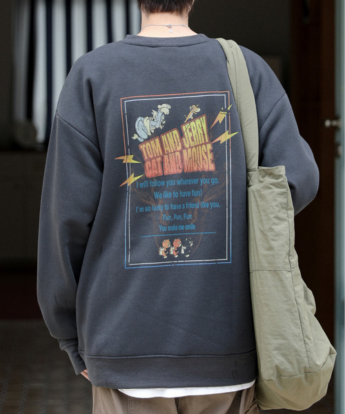 【セール】【neos】TOM&JERRY トムとジェリー ルーズシルエット 裏起毛 ビンテージ ピグメントライク ロック スウェット トレーナー（スウェット）｜TOM&JERRY（トムアンドジェリー）