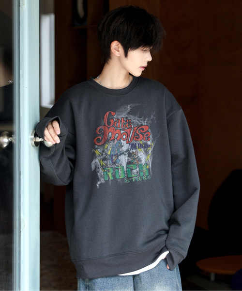 Tom&Jerry(トムアンドジェリー)の「【neos】TOM&JERRY トムとジェリー ルーズシルエット 裏起毛 ビンテージ ピグメントライク ロック スウェット トレーナー(スウェット・メンズ・ブラック系2/ブラック系1/ブラック系3・MEDIUM/LARGE/X-LARGE)」の3枚目の写真