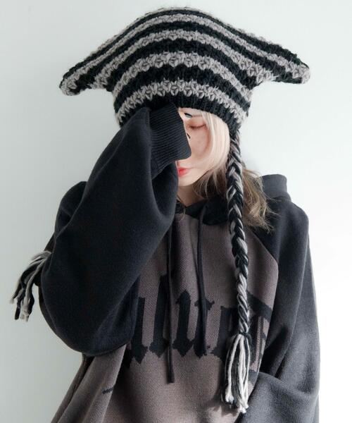 WEGO（ウィゴー）の「WEGO/ローゲージボーダーネコミミニットキャップ（ニットキャップ/ビーニー・レディース・グレー系その他5/ブラウン系その他5/ホワイト系その他5/レッド系その他5・FREE）」の3枚目の写真