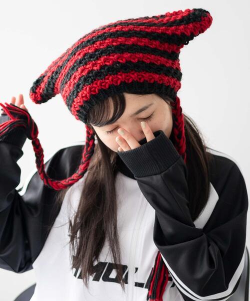 WEGO（ウィゴー）の「WEGO/ローゲージボーダーネコミミニットキャップ（ニットキャップ/ビーニー・レディース・グレー系その他5/ブラウン系その他5/ホワイト系その他5/レッド系その他5・FREE）」の4枚目の写真