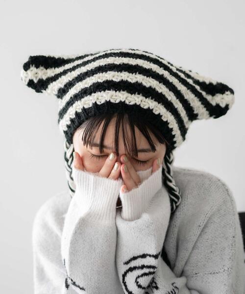 WEGO（ウィゴー）の「WEGO/ローゲージボーダーネコミミニットキャップ（ニットキャップ/ビーニー・レディース・グレー系その他5/ブラウン系その他5/ホワイト系その他5/レッド系その他5・FREE）」の5枚目の写真