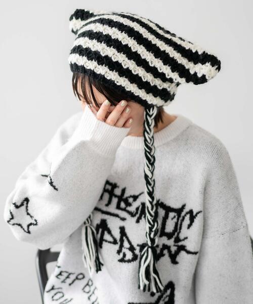 WEGO（ウィゴー）の「WEGO/ローゲージボーダーネコミミニットキャップ（ニットキャップ/ビーニー・レディース・グレー系その他5/ブラウン系その他5/ホワイト系その他5/レッド系その他5・FREE）」の6枚目の写真