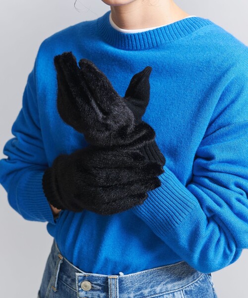 BEAUTY&YOUTH UNITED ARROWS（ビューティーアンドユースユナイテッドアローズ）の「フェイクファー ジャージー グローブ（手袋・レディース・ライトグレー/ブラック・FREE）」の3枚目の写真