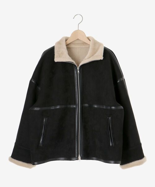 le.coeur blanc（ルクールブラン）の「裏起毛合皮ショートブルゾン（ブルゾン・レディース・ブラック/ベージュ・38）」の11枚目の写真