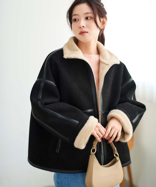 le.coeur blanc（ルクールブラン）の「裏起毛合皮ショートブルゾン（ブルゾン・レディース・ブラック/ベージュ・38）」の12枚目の写真