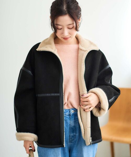 le.coeur blanc（ルクールブラン）の「裏起毛合皮ショートブルゾン（ブルゾン・レディース・ブラック/ベージュ・38）」の14枚目の写真