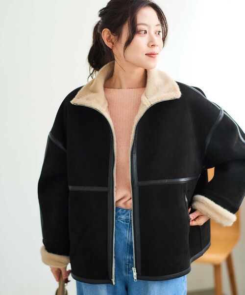 le.coeur blanc（ルクールブラン）の「裏起毛合皮ショートブルゾン（ブルゾン・レディース・ブラック/ベージュ・38）」の15枚目の写真
