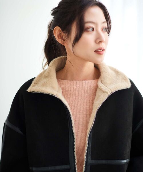 le.coeur blanc（ルクールブラン）の「裏起毛合皮ショートブルゾン（ブルゾン・レディース・ブラック/ベージュ・38）」の16枚目の写真