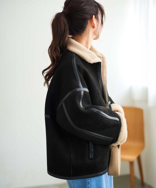 le.coeur blanc（ルクールブラン）の「裏起毛合皮ショートブルゾン（ブルゾン・レディース・ブラック/ベージュ・38）」の18枚目の写真