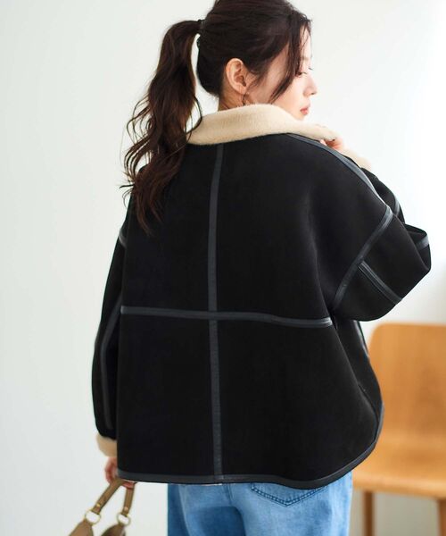 le.coeur blanc（ルクールブラン）の「裏起毛合皮ショートブルゾン（ブルゾン・レディース・ブラック/ベージュ・38）」の19枚目の写真