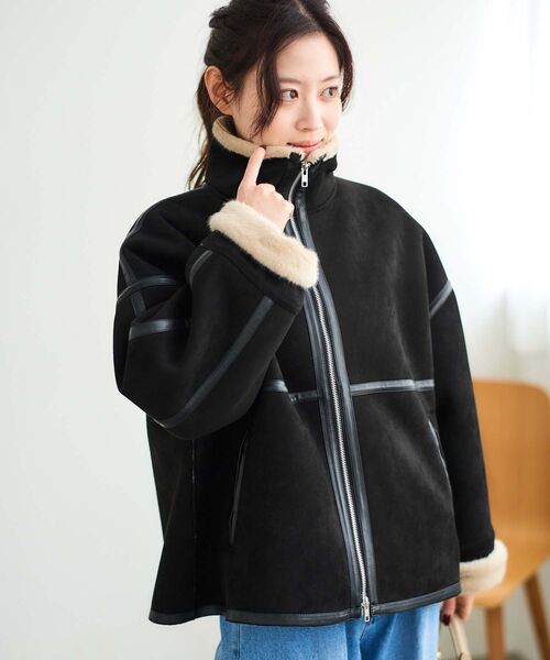 le.coeur blanc（ルクールブラン）の「裏起毛合皮ショートブルゾン（ブルゾン・レディース・ブラック/ベージュ・38）」の20枚目の写真