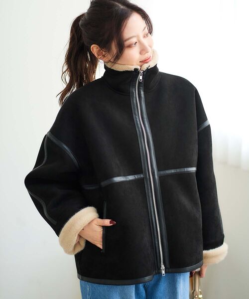 le.coeur blanc（ルクールブラン）の「裏起毛合皮ショートブルゾン（ブルゾン・レディース・ブラック/ベージュ・38）」の21枚目の写真