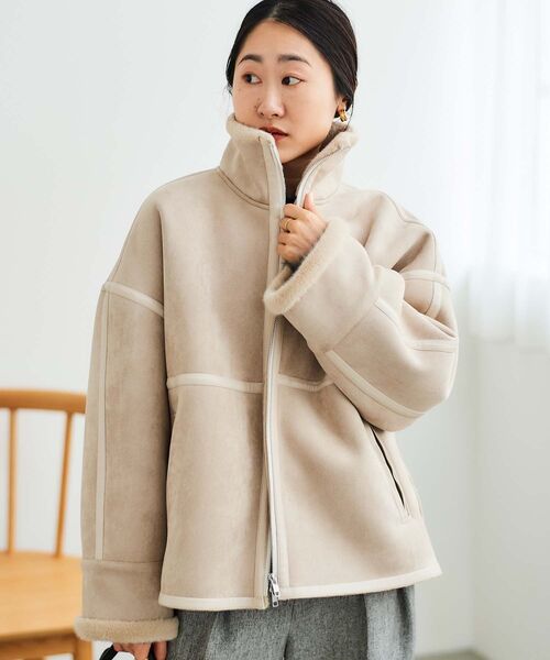 le.coeur blanc（ルクールブラン）の「裏起毛合皮ショートブルゾン（ブルゾン・レディース・ブラック/ベージュ・38）」の4枚目の写真