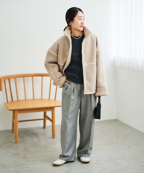 le.coeur blanc（ルクールブラン）の「裏起毛合皮ショートブルゾン（ブルゾン・レディース・ブラック/ベージュ・38）」の9枚目の写真