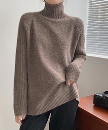 リブデザインハイネックニット