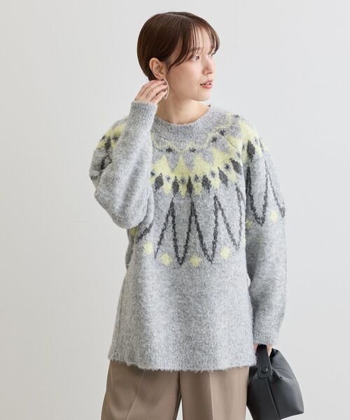 Green Parks(グリーンパークス)の「求心柄ニットプルオーバー(ニット/セーター・レディース・グレー/オフホワイト・FREE)」の11枚目の写真