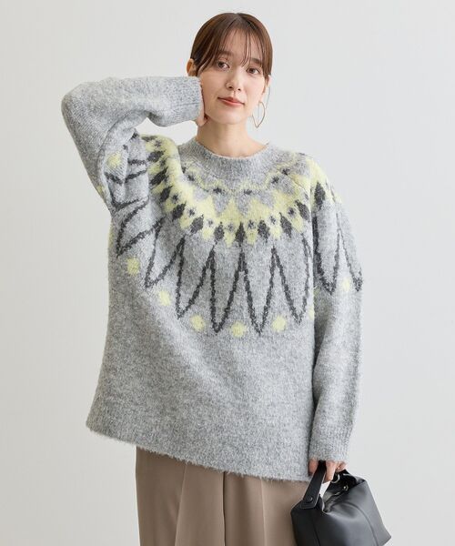 Green Parks(グリーンパークス)の「求心柄ニットプルオーバー(ニット/セーター・レディース・グレー/オフホワイト・FREE)」の15枚目の写真