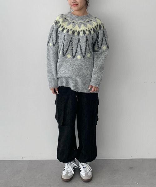 Green Parks(グリーンパークス)の「求心柄ニットプルオーバー(ニット/セーター・レディース・グレー/オフホワイト・FREE)」の3枚目の写真