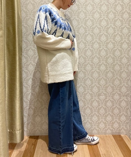 Green Parks(グリーンパークス)の「求心柄ニットプルオーバー(ニット/セーター・レディース・グレー/オフホワイト・FREE)」の9枚目の写真