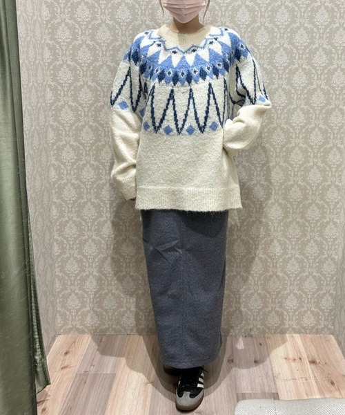 Green Parks(グリーンパークス)の「求心柄ニットプルオーバー(ニット/セーター・レディース・グレー/オフホワイト・FREE)」の6枚目の写真