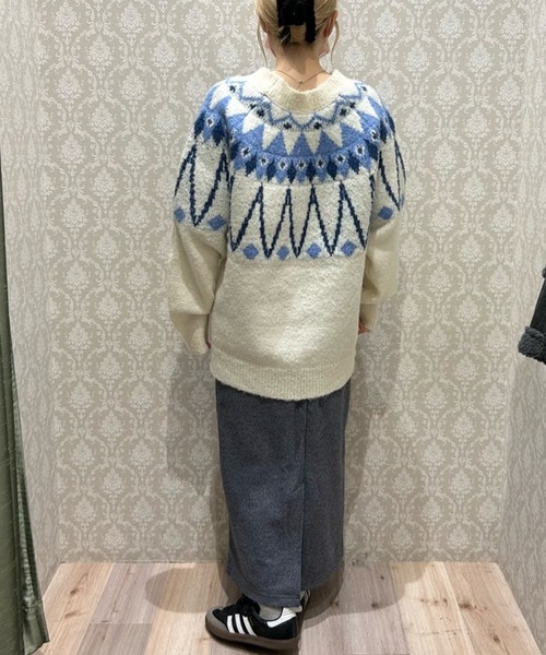 Green Parks(グリーンパークス)の「求心柄ニットプルオーバー(ニット/セーター・レディース・グレー/オフホワイト・FREE)」の7枚目の写真