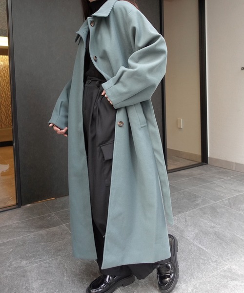 CORNERS(コーナーズ)の「ベルト付きボリューム袖ステンカラーコート(ステンカラーコート・レディース・グリーン/アイボリー/モカ/グレイッシュベージュ・M/L)」の4枚目の写真